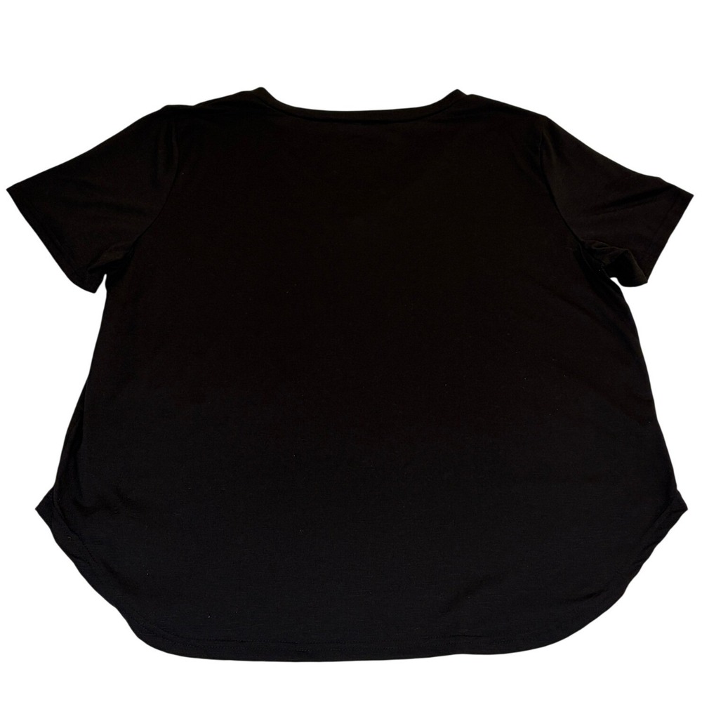 Women Black V-Neck Short Sleeve T-Shirt Curved Hem Plus Size 1X - Picture 2 of 4